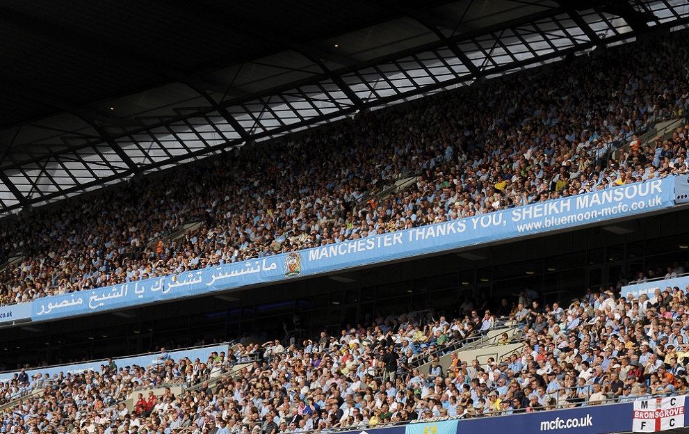 Football - Manchester City v Wolverhampton Wanderers Barclays Premier League - The City of Manchester Stadium - 09/10 - 22/8/09 A banner dedicated to Manchester City's owner Sheikh Mansour is hung from the stands Mandatory Credit: Action Images / Jason Cairnduff Livepic NO ONLINE/INTERNET USE WITHOUT A LICENCE FROM THE FOOTBALL DATA CO LTD. FOR LICENCE ENQUIRIES PLEASE TELEPHONE +44 (0) 207 864 9000.