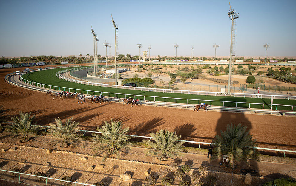 Mike Smith leads all the way on Sun Hat to land leg 2 of the International Jockeys Challenge King Abdulaziz racetrack, Riyadh 28.2.20 Pic: Edward Whitaker