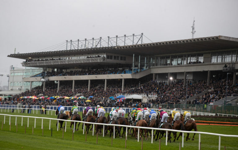 Horses racing at the Dublin Racing Festival at Leopardstown