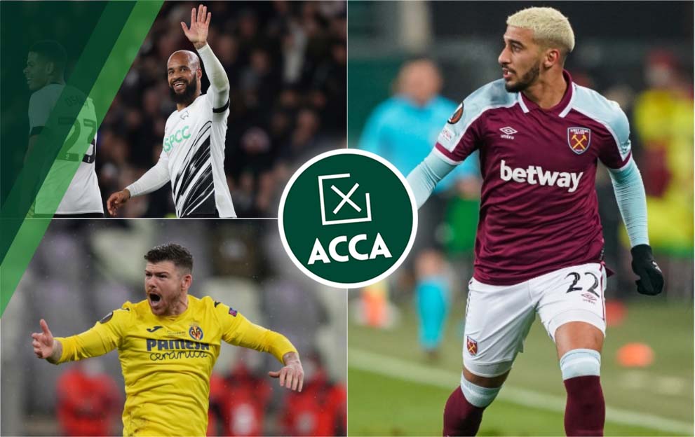 Monday football acca tips featuring Derby v West Ham, Villarreal v Rayo & Udinese v Verona