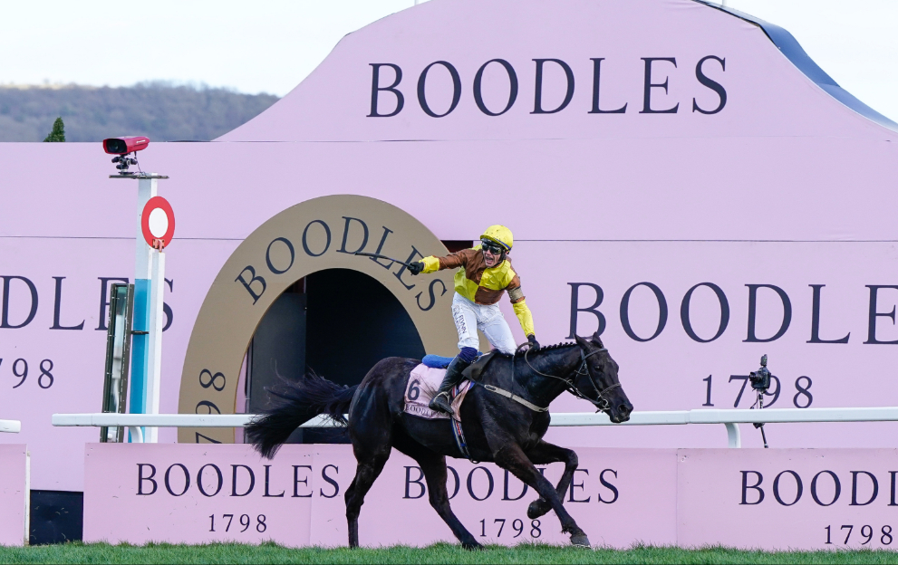 Paul Townend celebrates victory on Galopin Des Champs in the Gold Cup