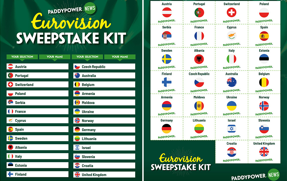 Eurovision Sweepstake Kit Download and play with Paddy's kit