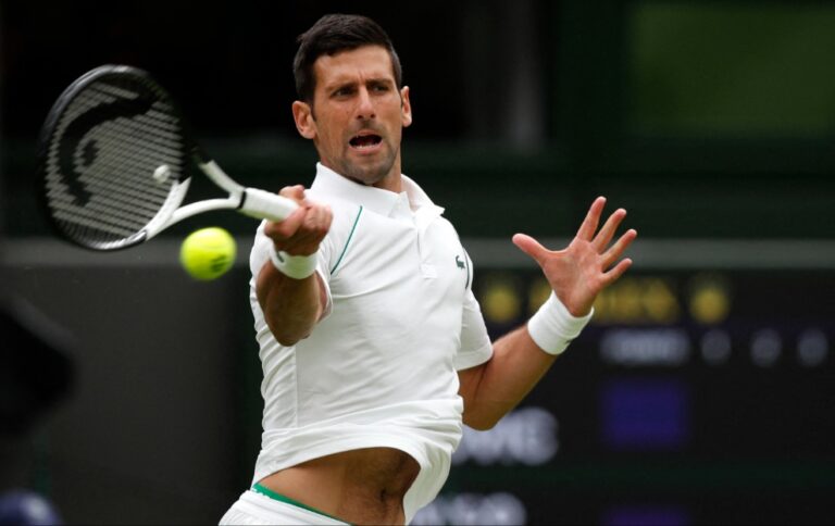 Novak Djokovic playing tennis at Wimbledon