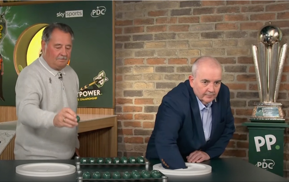 Dennis Priestley and Phil Taylor conduct the World Darts Championship draw