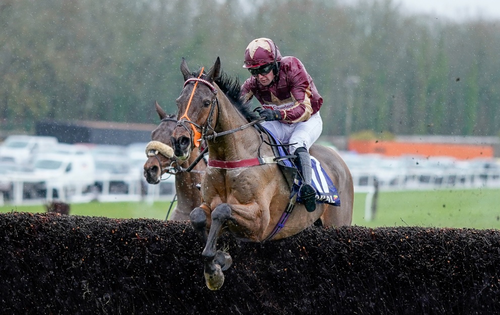 Monbeg Genius jumps a fence in the Welsh Grand National at Chepstow