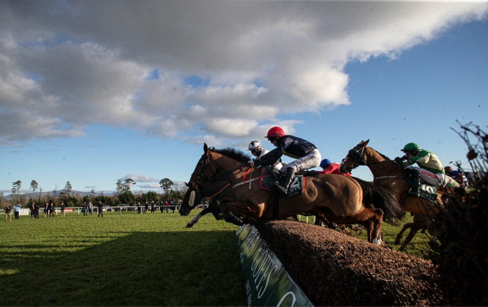 Longhouse Poet jumping a fence in the Thyestes Handicap Chase