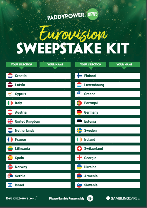 Eurovision 2024 sweepstake kit