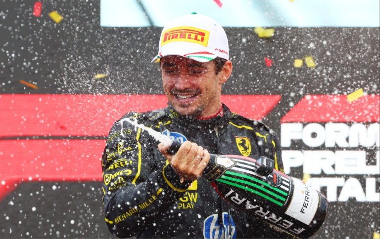 Charles Leclerc celebrating victory