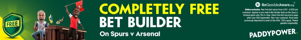 Paddy Power's Tottenham v Arsenal Free Bet Builder offer