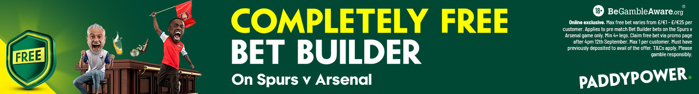 Tottenham vs Arsenal Free Bet Maker Offer from Paddy Power