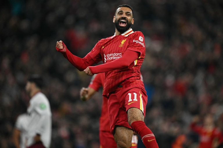 Mo Salah celebrating a goal, liverpool, september 2024