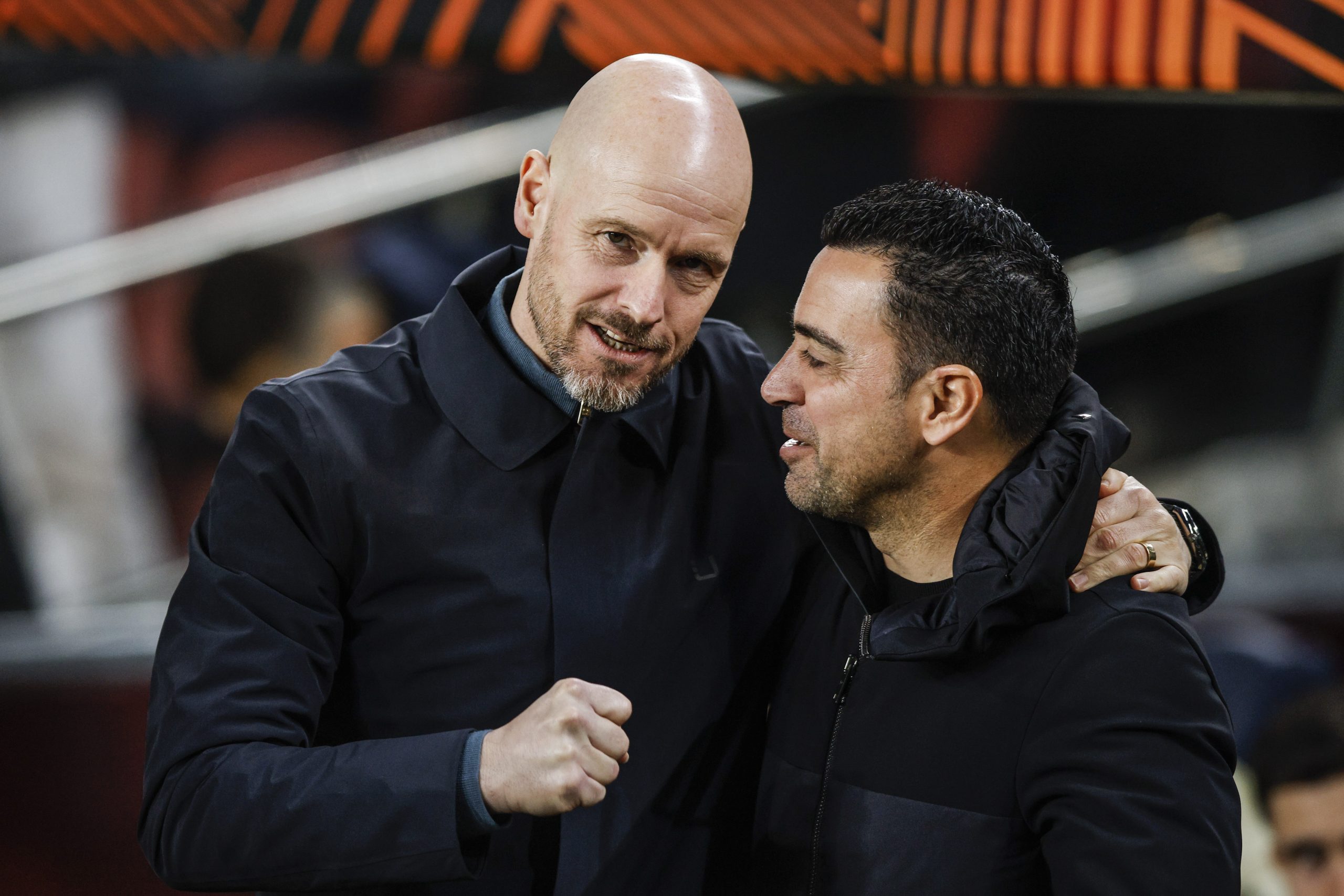 Erik ten hag & Xavi Hernandez, man united v barcelona, feb 2023