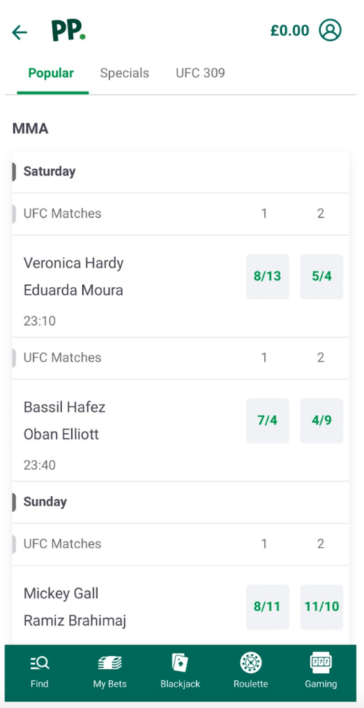 UFC betting odds