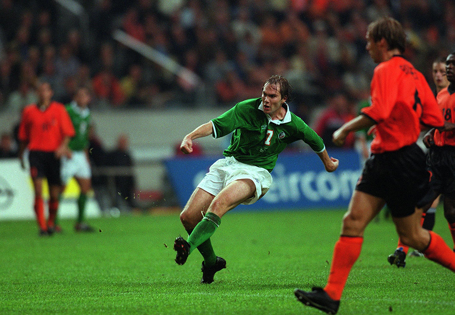 Jason McAteer playing for Ireland v Holland
