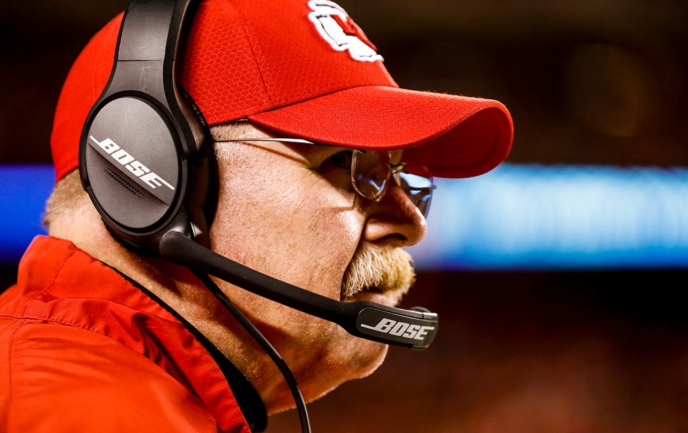 KANSAS CITY, MO - OCTOBER 21: Head coach Andy Reid of the Kansas City Chiefs stands on the sidelines that would earn him his 200th career victory as a head coach during the second half of the game against the Cincinnati Bengals at Arrowhead Stadium on October 21, 2018 in Kansas City, Kansas. (Photo by David Eulitt/Getty Images)