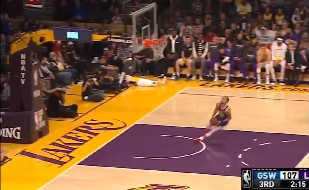 Watch What a Slam Chump! NBA star Curry slips as he showboats in LA