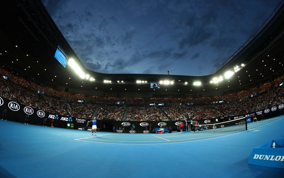 MELBOURNE, AUSTRALIA - JANUARY 25: A general view of Rod Laver Arena during the men's semi final match between Novak Djokovic of Serbia and Lucas Pouille of France during day 12 of the 2019 Australian Open at Melbourne Park on January 25, 2019 in Melbourne, Australia. (Photo by Scott Barbour/Getty Images)