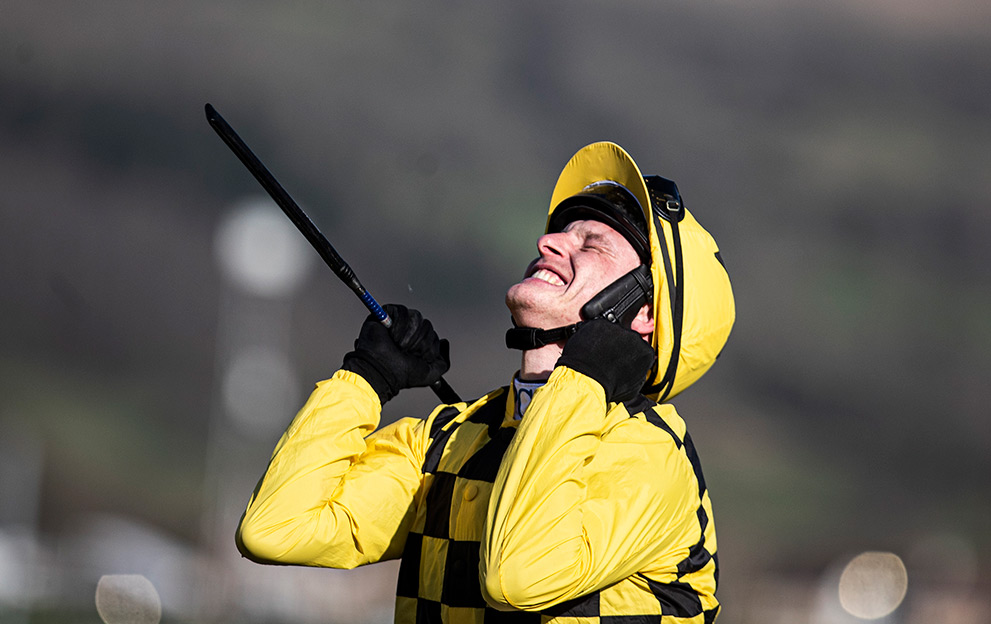 Paul Townend celebrates winning the Magners Gold up for the second time on Al Boum Photo. Cheltenham Festival. Photo: Patrick McCann/Racing Post 13.03.2020