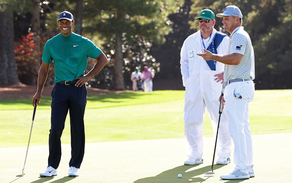 Bryson-DeChambeau-with-Tiger-Woods-2020-Masters-practice