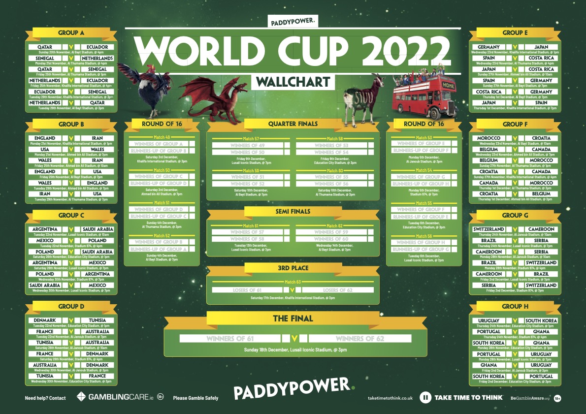 World Cup wallchart Download Paddys Qatar 2022 fixtures guide