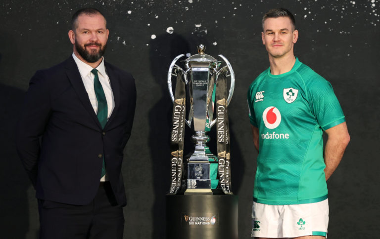 Ireland rugby union captain Jonny Sexton and the Six Nations trophy